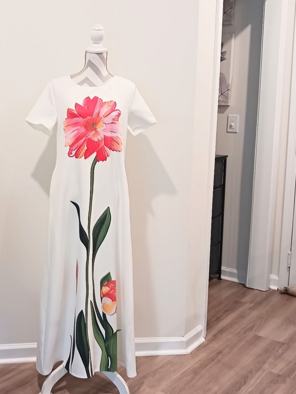 Uoozee Dresses/Uoozee Short Sleeve Flower Print Boat Neck Maxi Dress - Picture 5 of 15